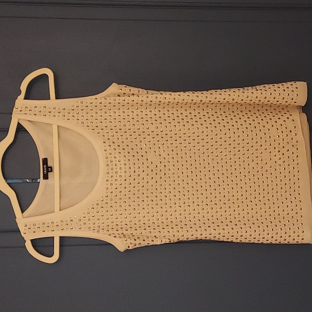 Grayse studded cream semi sheer nylon mesh tank size medium
